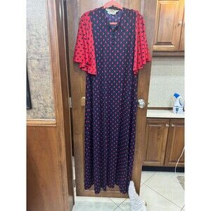 vintage 70’s Hanae Mori Ban-Lon maxi dress red blue size 10